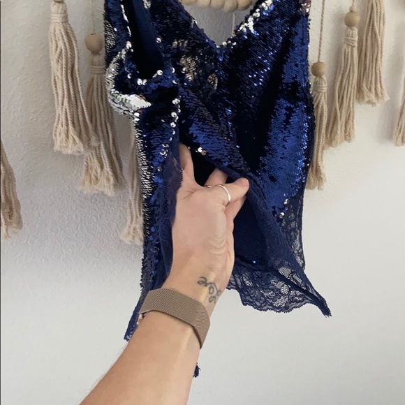 free people blue & silver sequin tank top camisole
lace blouse party going out - Picture 9 of 16